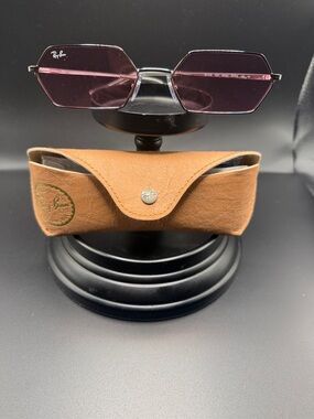 Ray-Ban Hexagonal Sunglasses with Pink Lenses and Silver Frame